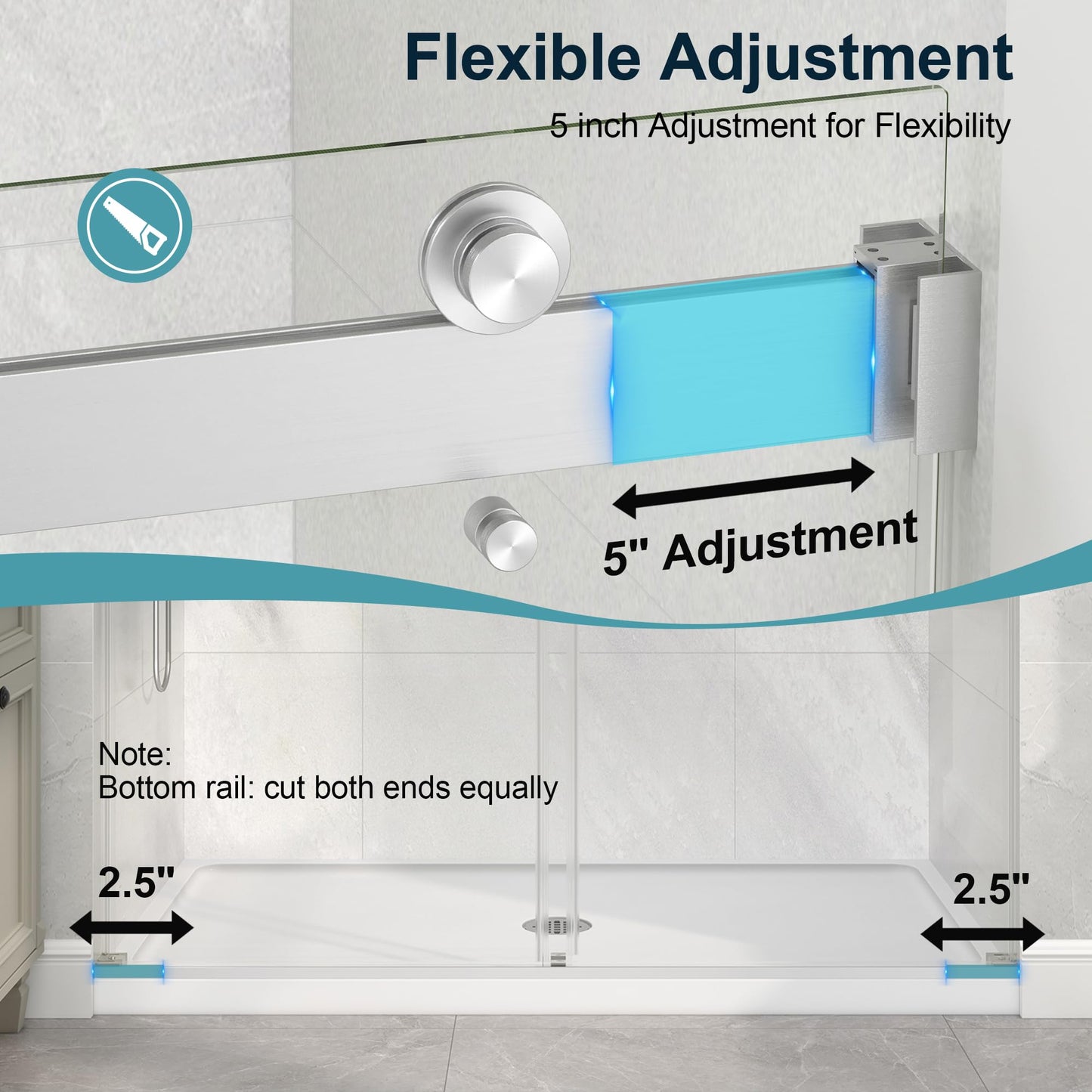 KPUY Frameless Shower Door, 43-48" W x 76" H Double Sliding Glass Shower Door, 1/4" (6mm) Thick Tempered Clear Glass with Explosion-Proof Film Nano Coating, Brushed Nickel