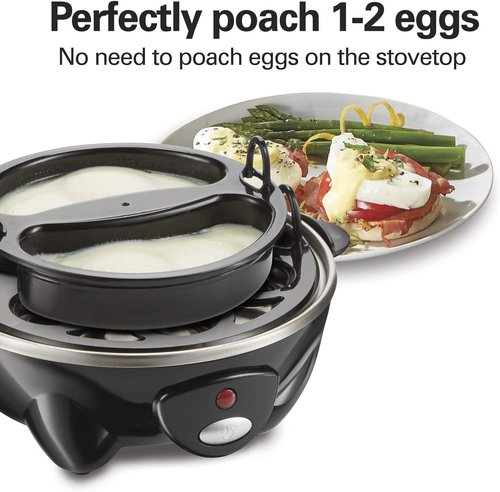 Hamilton Beach 3-in-1 Electric Egg Cooker - Hard Boiled, Poached & Omelet Maker, Black | Holds 14 Eggs
