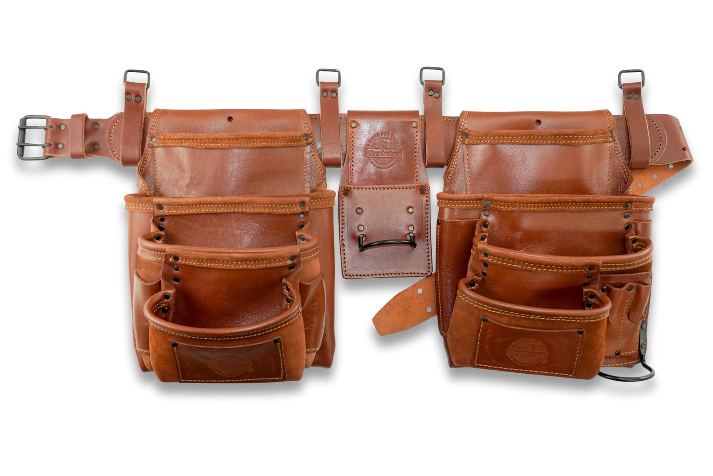 GRAINTEX AD2784 :: 4 Piece 17 Pocket Framer's Tool Belt Combo Ambassador Series Chestnut Brown Color Grain Leather