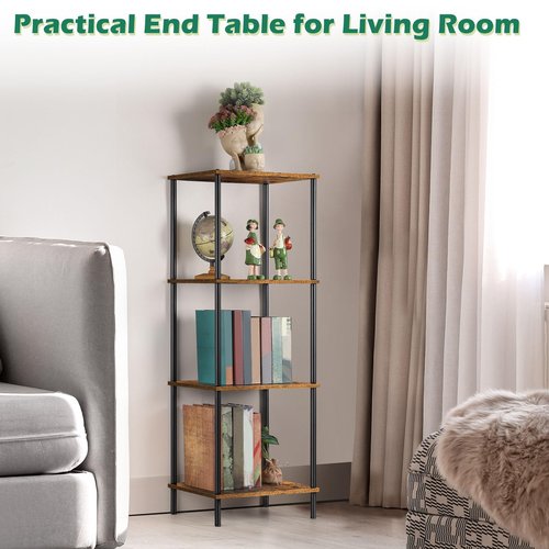 ETELI Tall End Table 4 Tier Wood Skinny Side Table Living Room with Storage Shelf Nightstand Bedside Table Plant Stand for Bedroom Office Dorm, Rustic Brown
