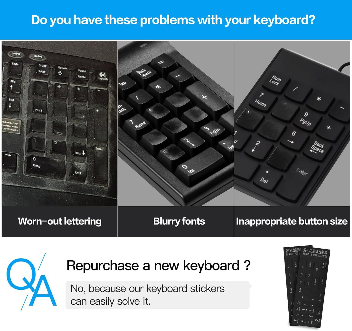 CaseBuy 2PCS Keyboard Number Stickers, Keyboard Number Pad Replacement Stickers Universal for Wireless Numeric Pad