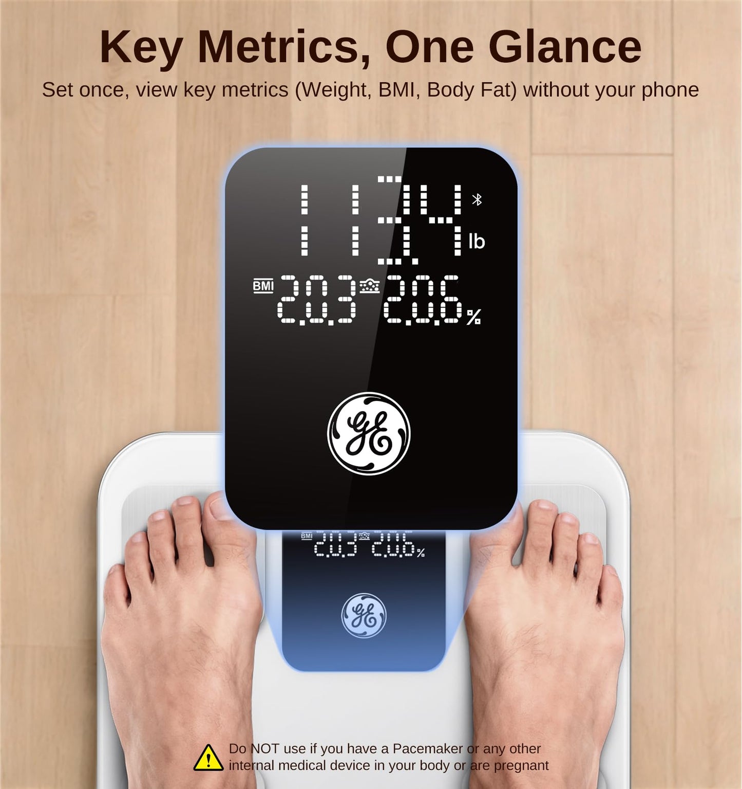 GE Smart Scale for Body Weight: Body Fat, BMI, Digital Bathroom Scale - 14 Body Composition Analyzer Health Monitor, Highly Accurate Bluetooth Weighing Scale with App 400 lb, 11 Inch