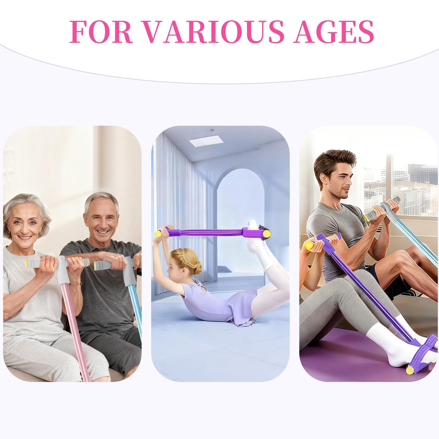 Pedal Resistance Bands with Handles, Durable 6-Tubes Multifunction Pedal Resistance Band, Natural Rubber Foot Pedal Resistance Bands, Fitness Resistance Bands for Abdomen, Waist, Arm, Leg (Pink)