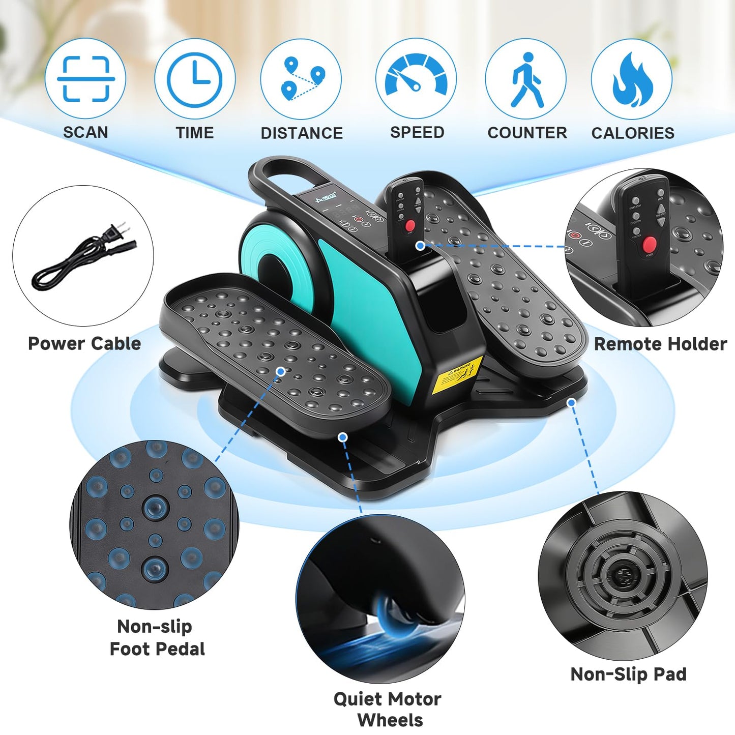 AODI Under Desk Elliptical Machine, Leg Exerciser for Seniors Adults, Adjustable Speeds Elliptical Trainer with Remote, Quiet & Portable Mini Seated Pedal Exerciser for Home Office Use