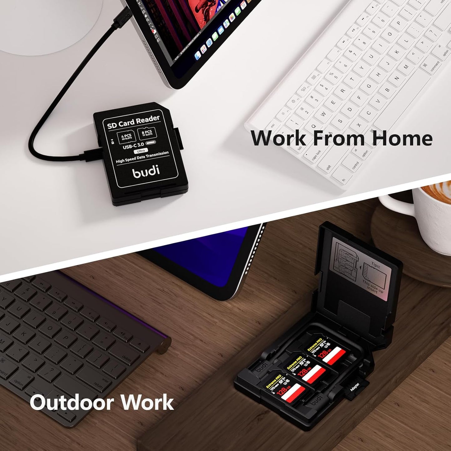 BUDI 8 16/15/14/13/12/11/Pro Micro SD Memory Card Reader with Slots TF-Styled Memory Card Storage Case Supports USB