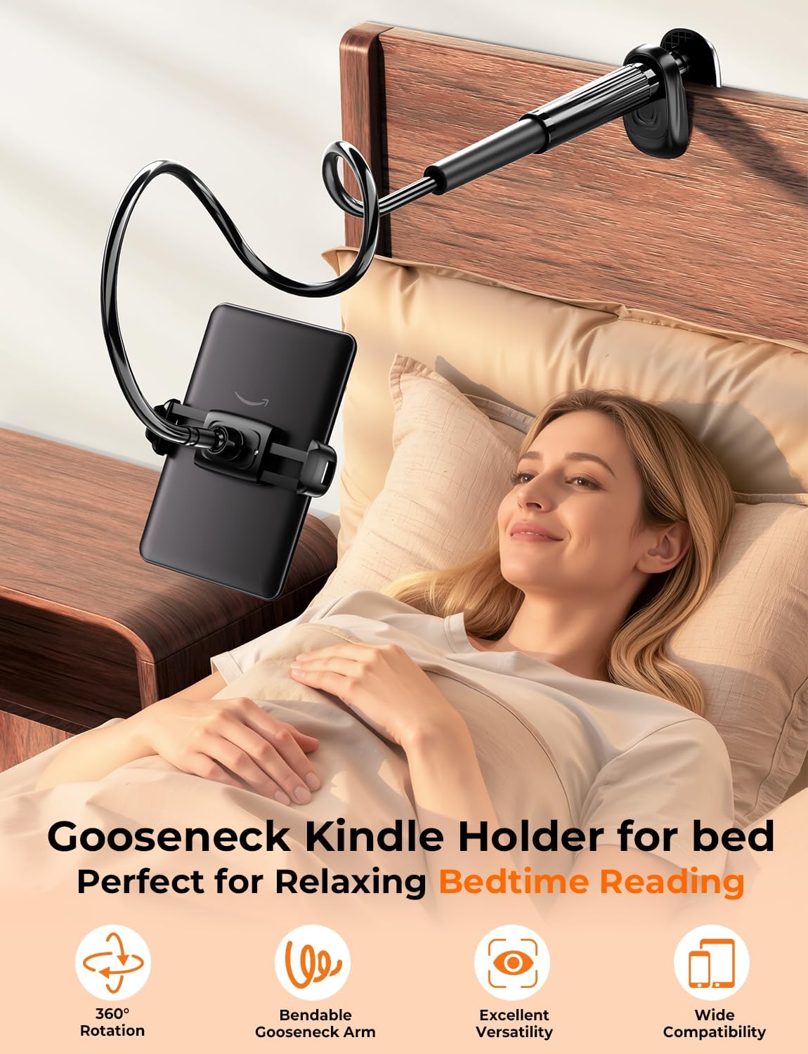 Mumay 17 4.78.6 Inch Gooseneck Kindle & Phone Holder for Bed: Flexible Long Arm Clamp Mount for Hands-Free Reading