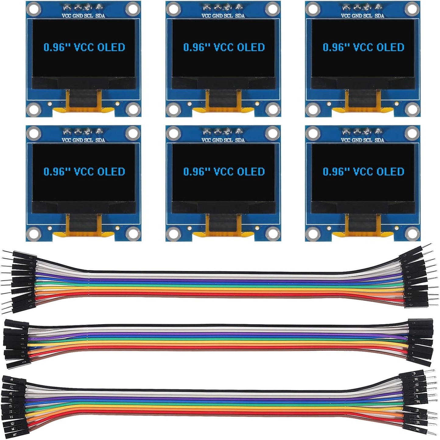 XIITIA 6pcs 0.96 inch I2C SSD1306 128x64 30pin OLED IIC Display Module LCD Screen Driver with Dupont Cables for Arduino