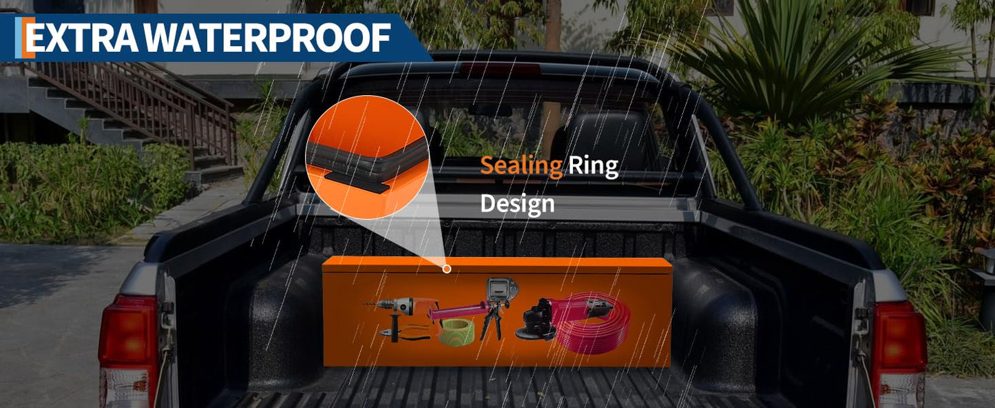 Festisoul 48 Inch Low-Profile Steel Truck Bed Tool Box, Diamond Plate Design with Lock & Key, Compact Under-Rail Storage for Pickup Trucks, Trailers, RVs - Orange (Model 2025)