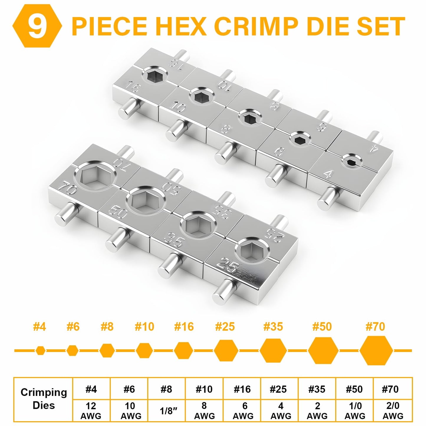 Hydraulic Crimping Tool With 9 Pairs Of Dies, 12 To 2/0 Awg, Hydraulic Wire Battery Cable Lug Terminal Crimper Crimping Tool, Crimping Easier