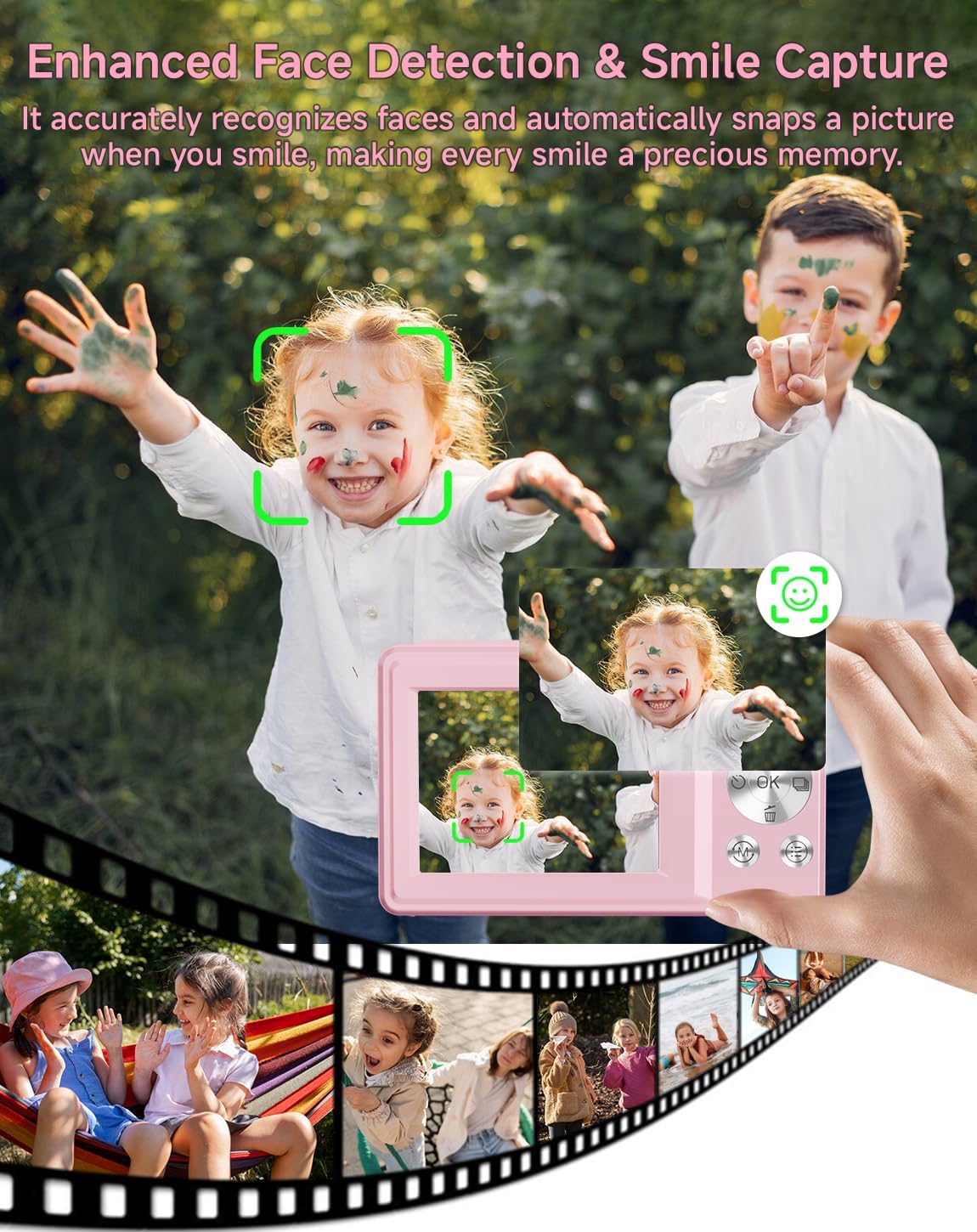 SMARTKLIK 1080P 44MP 16X 20 Digital Camera for Kids, FHD Point and Shoot Digital Camera with Face Detect, Smile