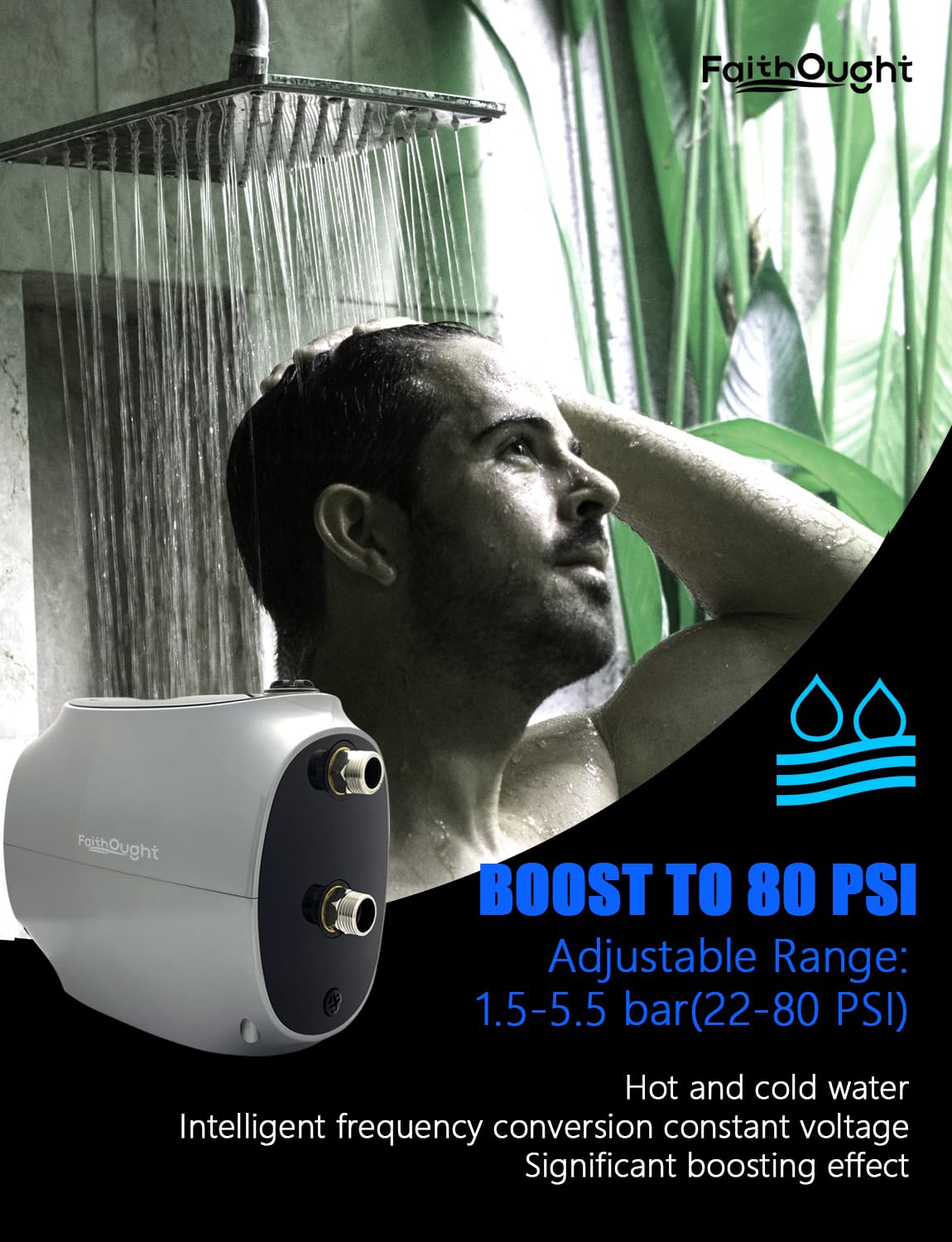Whole House Constant Water Pressure Booster Pump 80 PSI, 115V Automatic Self Priming for Home Residential Whole Well, Shower, Lawn Garden, Hot Water Circulation Recirculating Increase Pressure System