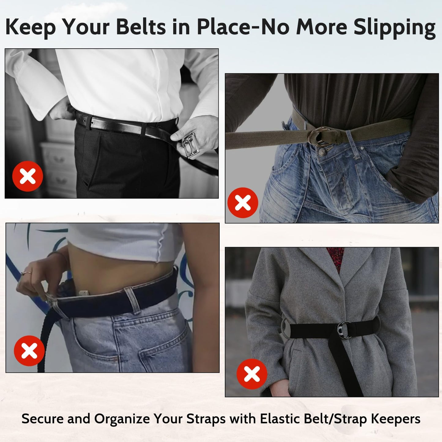 Bewudy 10 Pack Elastic Belt Keeper Strap, Nylon Canvas Web Belt Elastic Loop Keeper, Organizers Backpack Strap, Holder Retainer Band for 1.5" Wide Belts or Straps (Black)