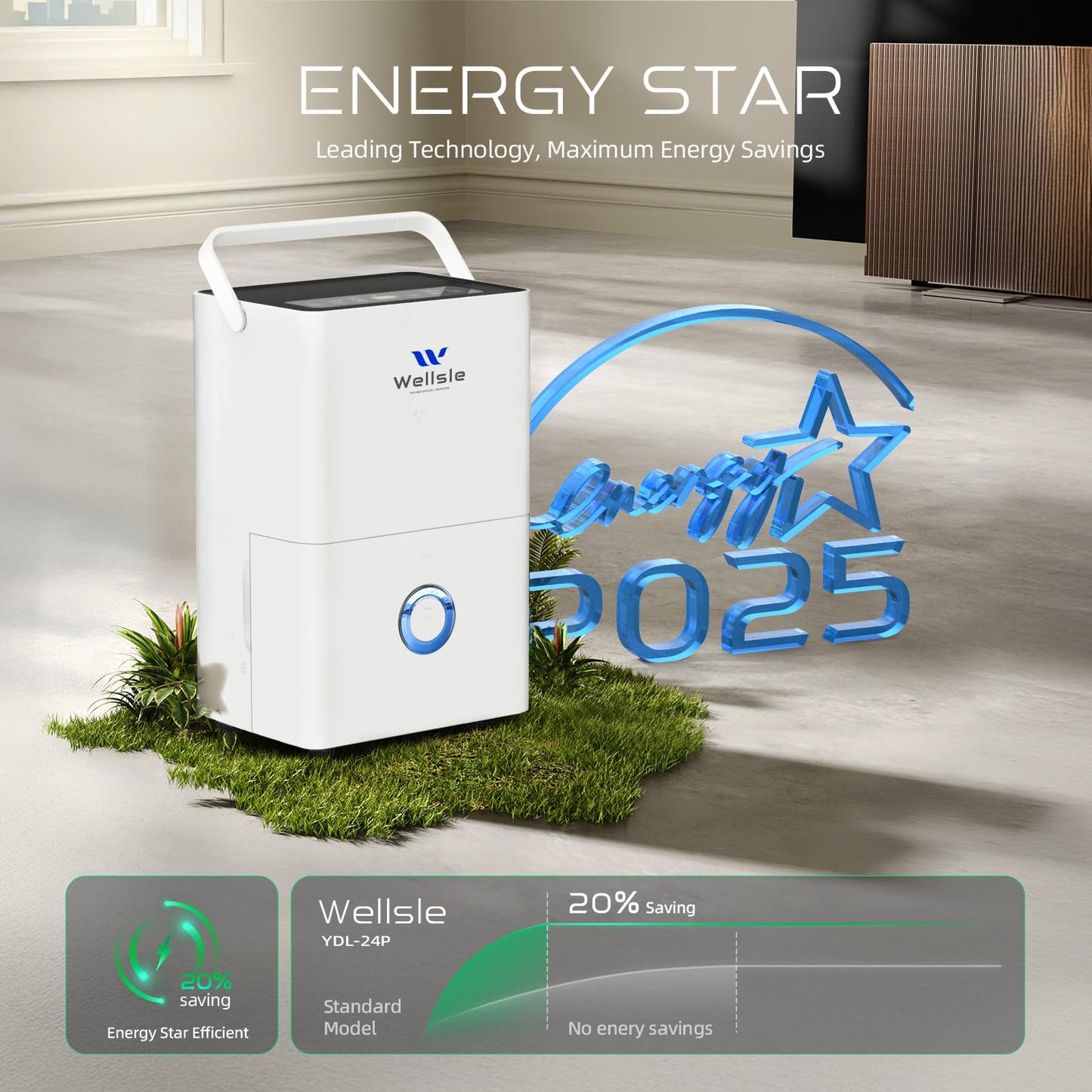 Wellsle 4500 Sq.ft Dehumidifier for Basement and Garage, 80 Pints Home Dehumidifier with Drain Hose and Water Tank, Quiet Dehumidifiers for Bedroom, Living Room, Office.