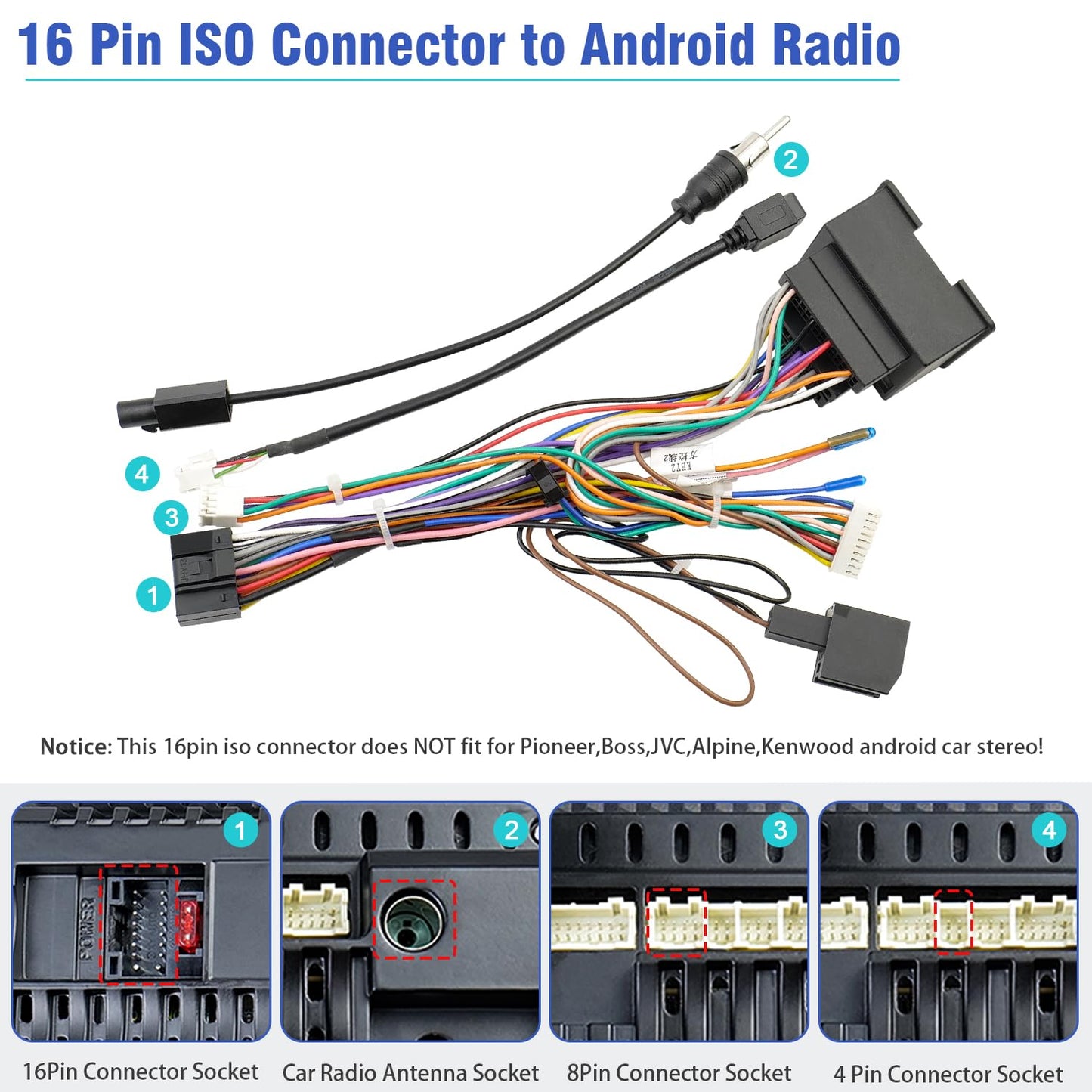 44Pin Orlando,16Pin Radio Wiring Harness Kit Replacement for Chevrolet Malibu Trax Cruze Aveo ISO Android Stereo
