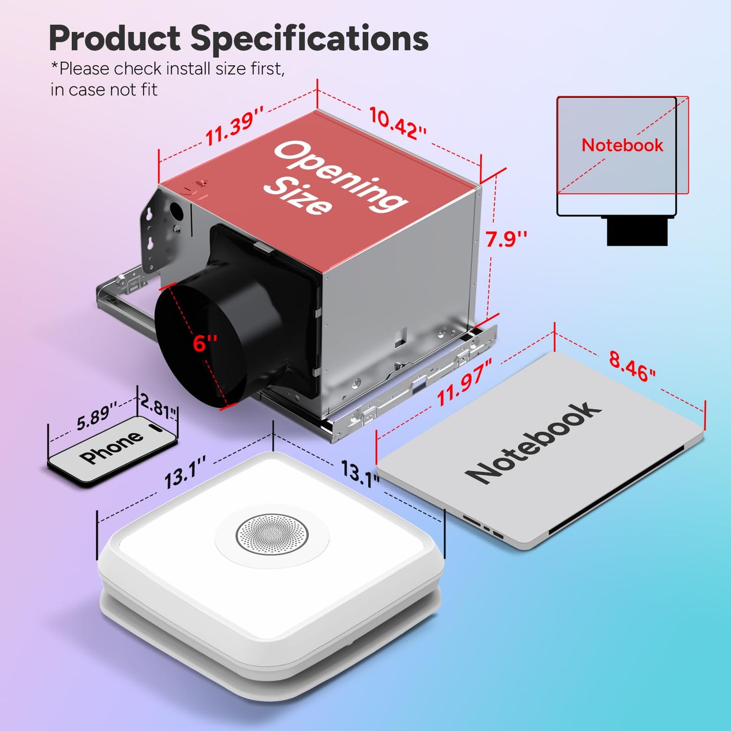 Consciot 160CFM Bathroom Exhaust Fan with Light and Bluetooth Speaker, 7 RGB Light & Music Sync Mode, 1500Lm 3000K/4000K/5000K Light, Nightlight, Remote Control, Quiet 1.0 Sone, for Large Room