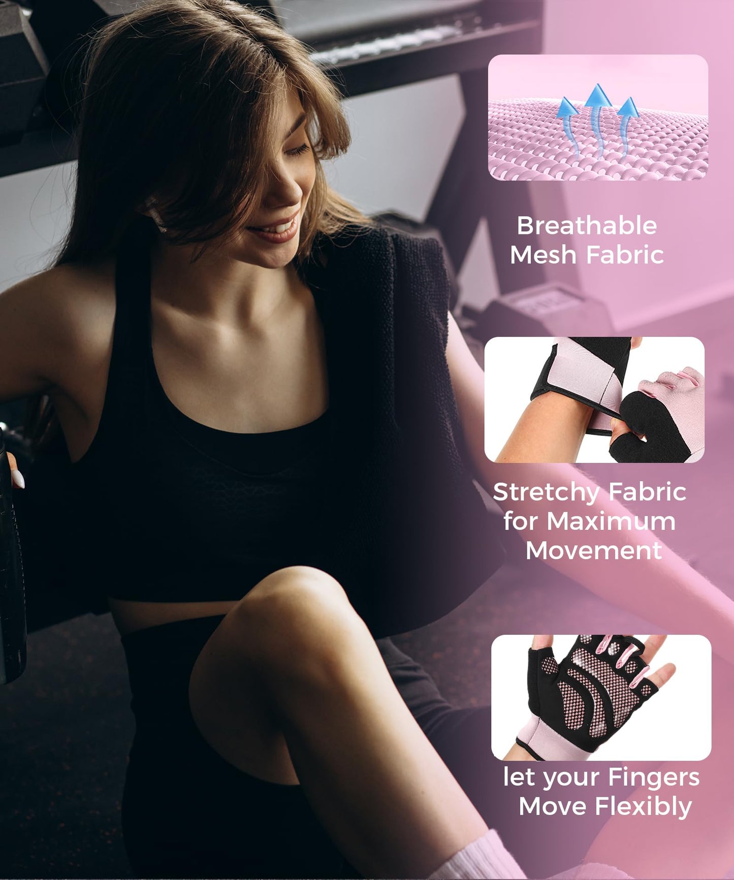 sunnex Gym Gloves for Women & Men - Fingerless Workout Gloves for Weightlifting, Lightweight Breathable Fitness for Sports