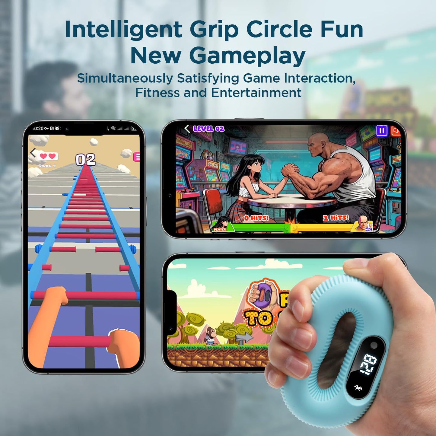 LVPIMAN Smart Grip Strength Trainer with LED Display & Interactive App Game, Hand Grip Strengthener for Men Women, Adjustable 50lb Resistance Hand Exerciser for Forearm Finger, Stress Relief & Fitness Gadget, Blue