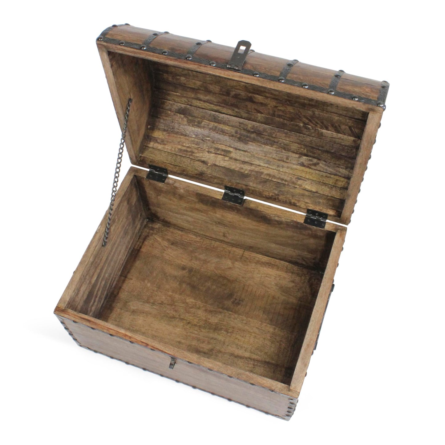 Nautical Cove Wood Treasure Chest with Decorative Rivets and Reinforcing Iron Strips with Lock and Skeleton Keys (Dark Antique, X-Large 16x12x12) – Wooden Keepsake Box, Pirate Decor, Storage Chest