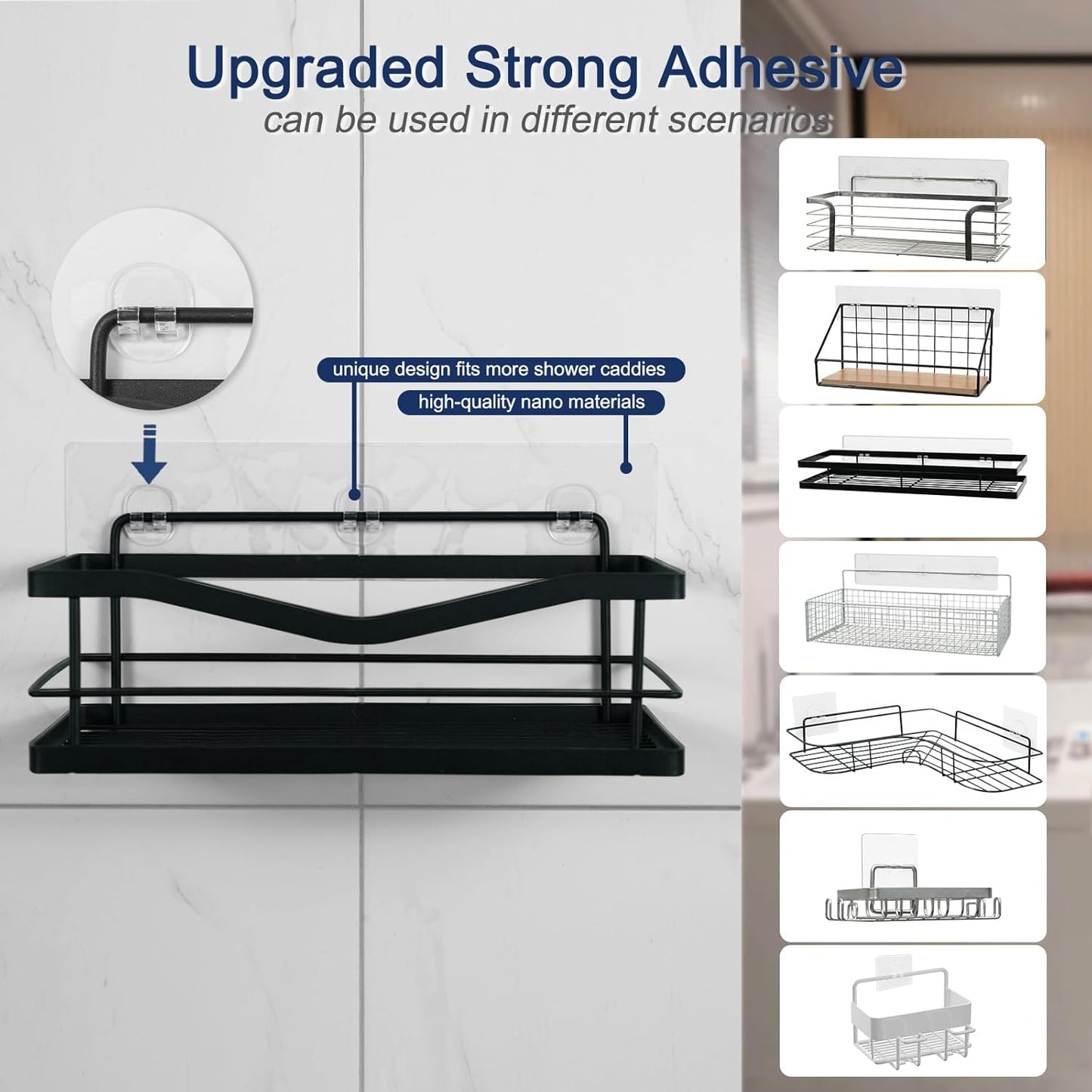 Skiennix Shower Caddy Adhesive Replacement - 4 Pack Strong Hooks for No-Drill Bathroom Storage