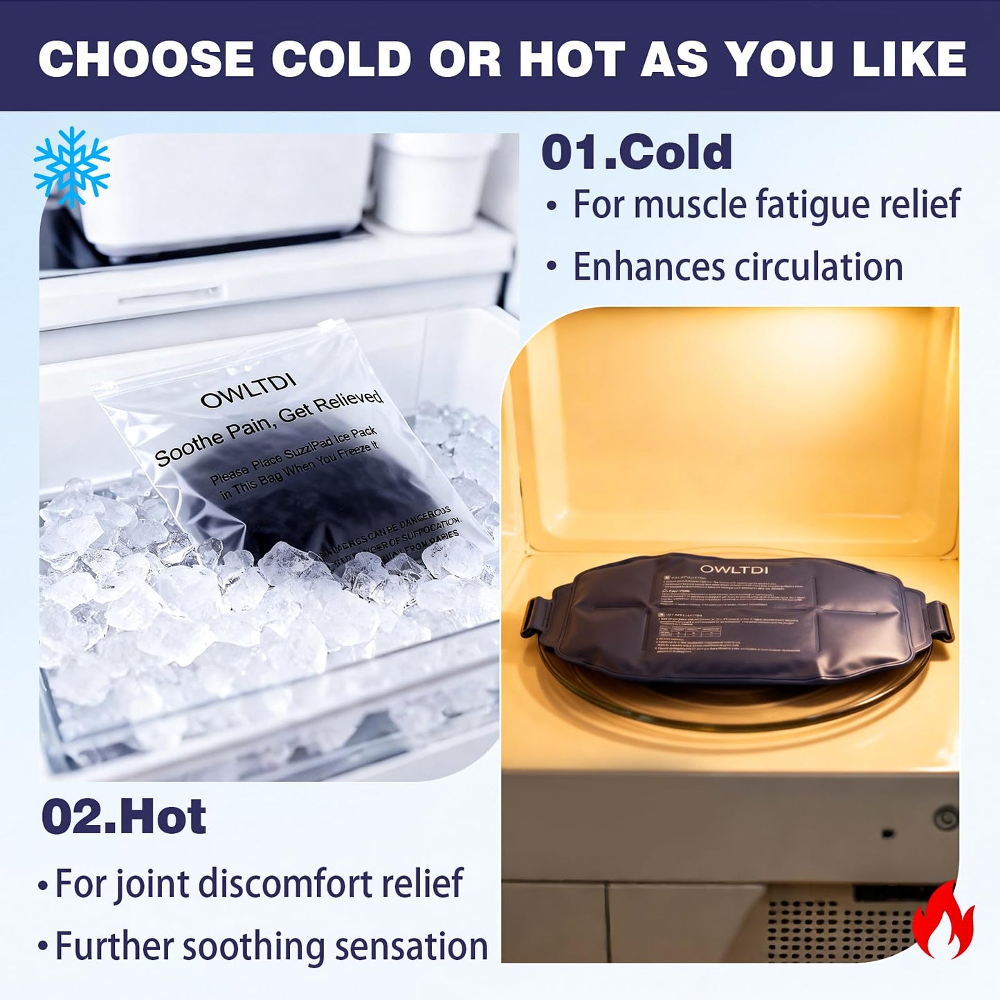 OWLTDI Ice Packs Soft Flexible Gel Pack for Injuries Reusable Cold Hot Therapy for Shoulder Knee Back Elbow Leg Hip Arm for Muscle Relief & Recovery 17.5'' x 9.5'' Navy Blue