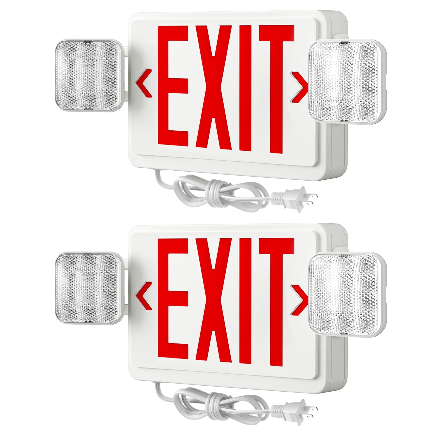 FREELICHT 2 Pack Red Exit Signs with Emergency Lights, 4FT Plug in Cord, Exit Sign with Battery Backup Lights for Business, Two LED Adjustable Head Emergency Exit Light, AC 120V