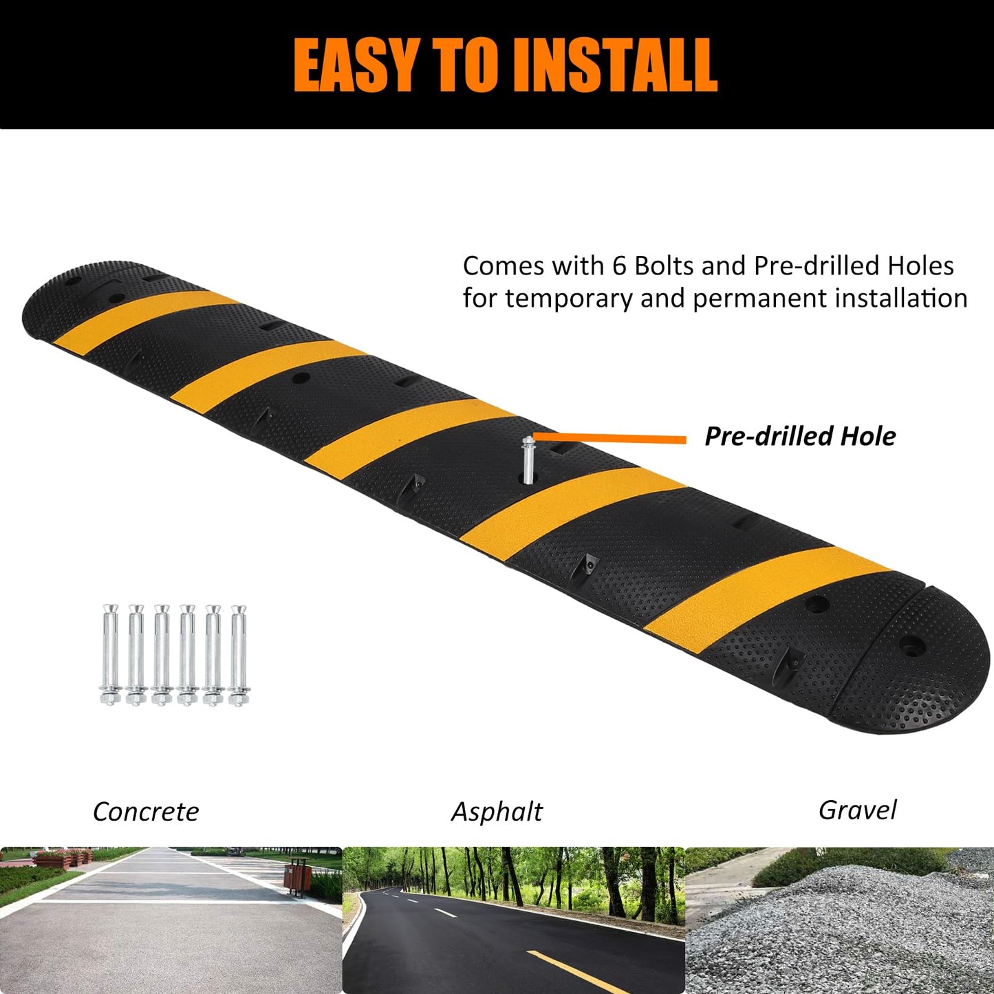 CuisinAid Speed Bump, 84'' Rubber Speed Bumps, 2 Channel Modular Speed Hump, Cable Ramps Hose Protector Ramps with 2 End Caps and 6 Bolt Spikes for Asphalt Concrete Gravel Driveway Road