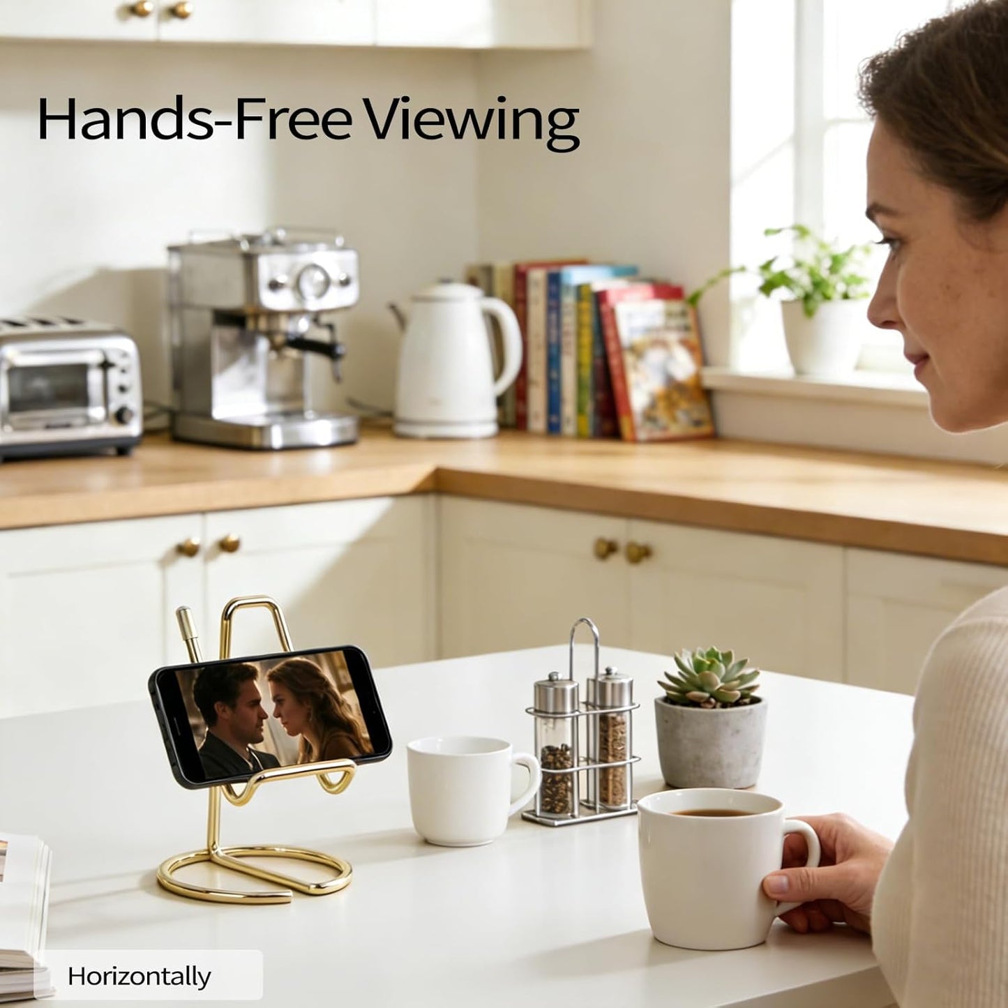 CREECHWA Phone Stand for Desk, Sturdy Metal Gold-Plated Phone Stand for Office Desk, Hands-Free Phone Charging Holder