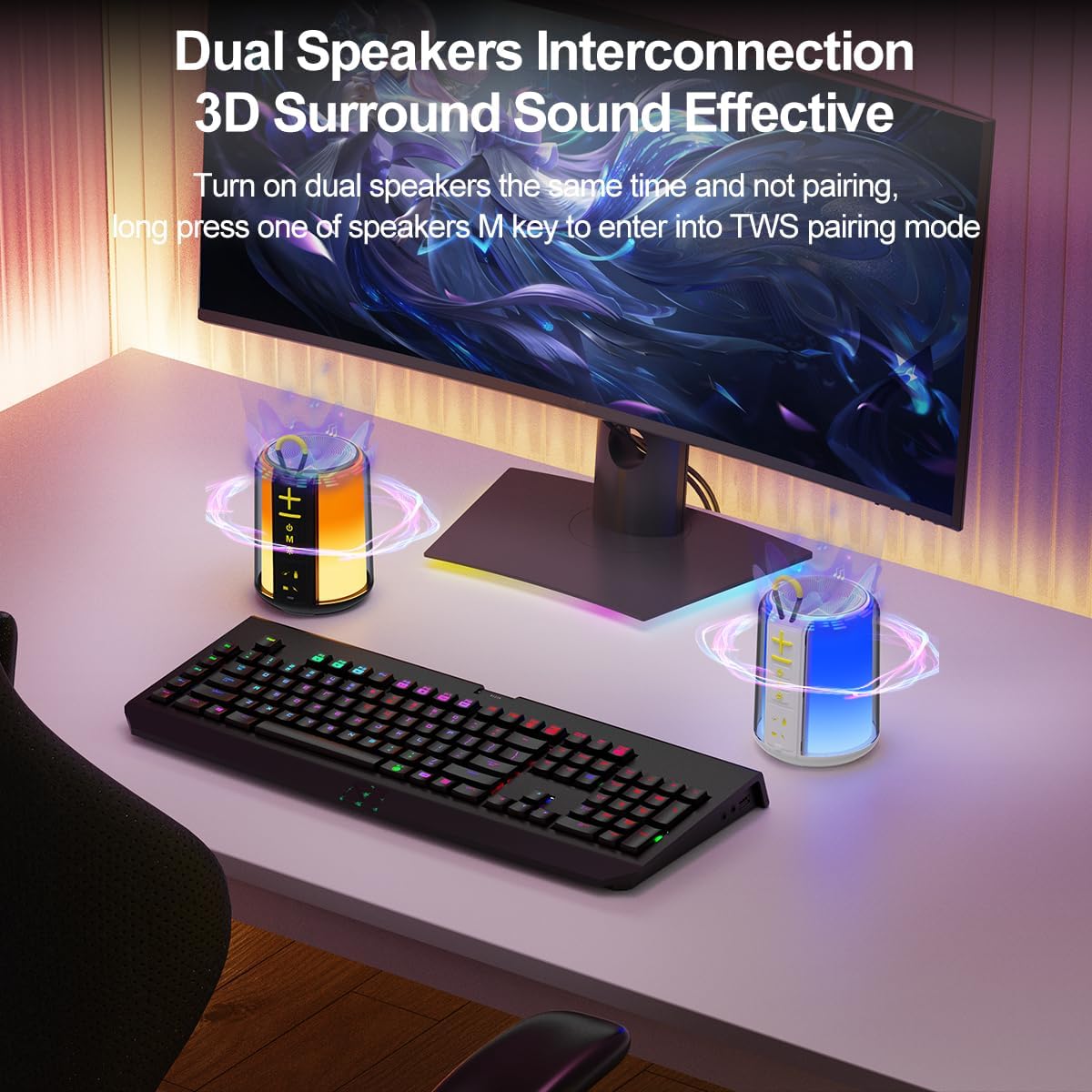 CofunKool 5.3 Portable Speaker with AUX/TF/USB Flash Drive Input, RGB Light, Wireless Bluetooth TWS Stereo Dual Pairing