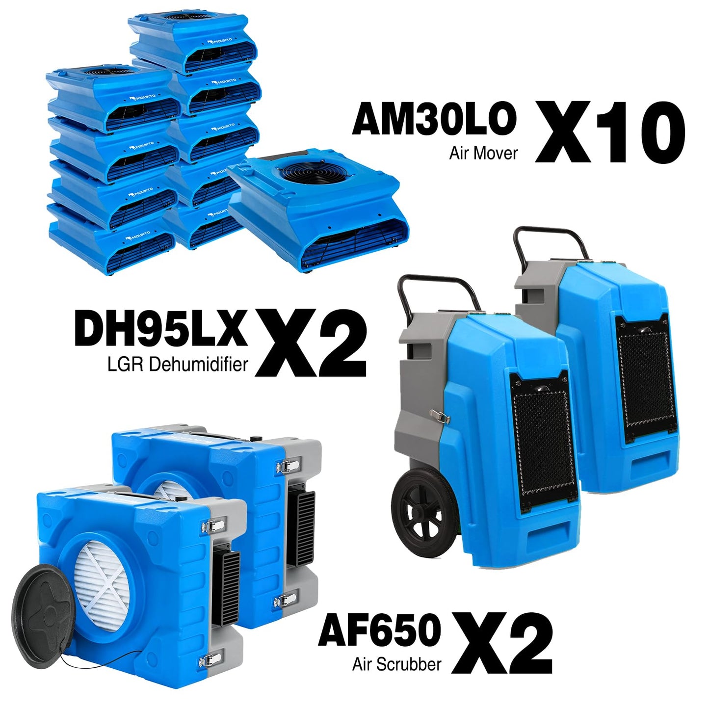 MOUNTO Water Damage Restoration Combo Package Deals (10xAir Mover, 2x Air Scrubber, 2x LGR Dehumidifiers)