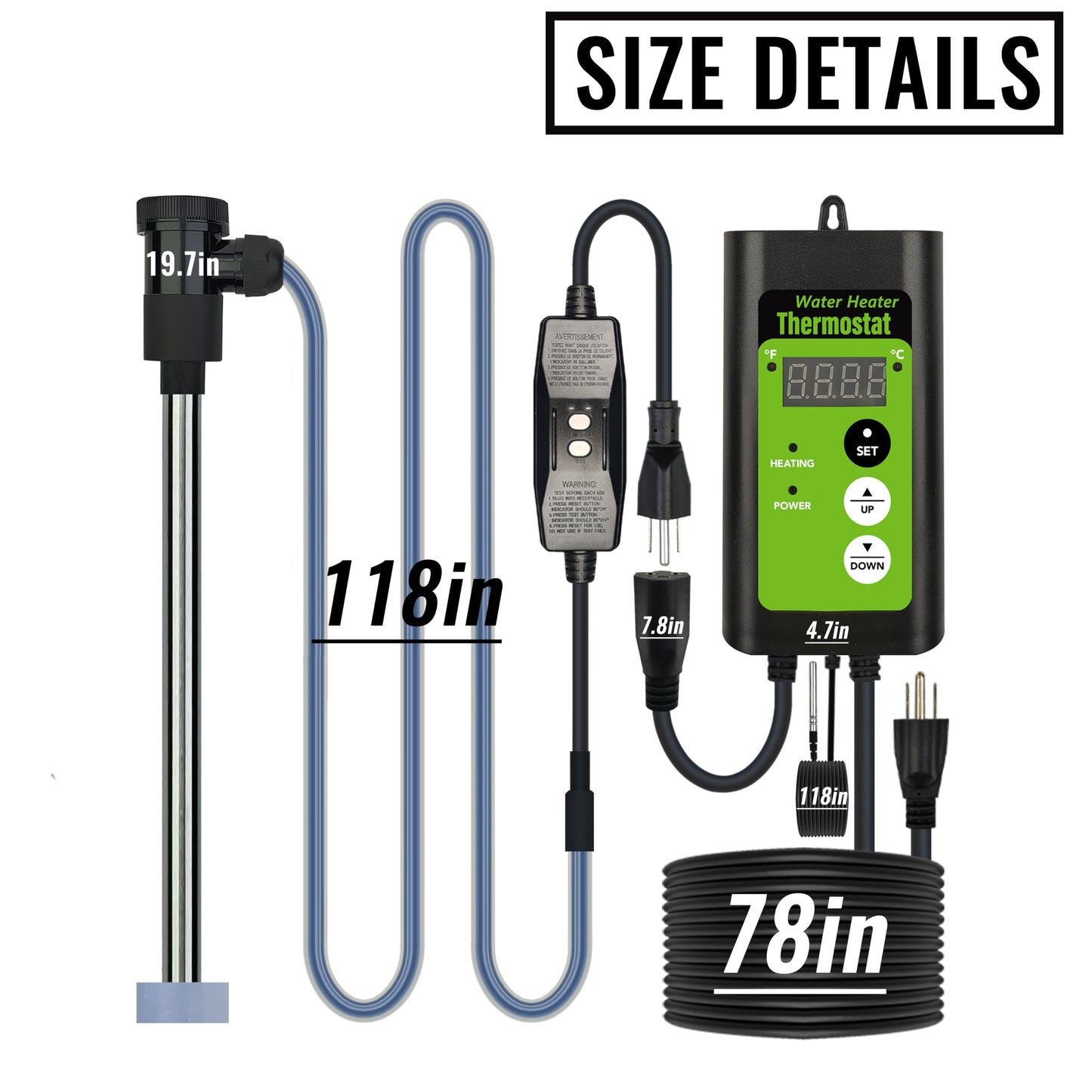 LINGLONGTEMP 240V 3000W Titanium Submersible, Immersion Hot Tub & Swimming Pool Electric Immersion Water Heater, with Temp Control & GFCI for Baptistry, Above Ground Pool, Bathtub & Inflatable Pool