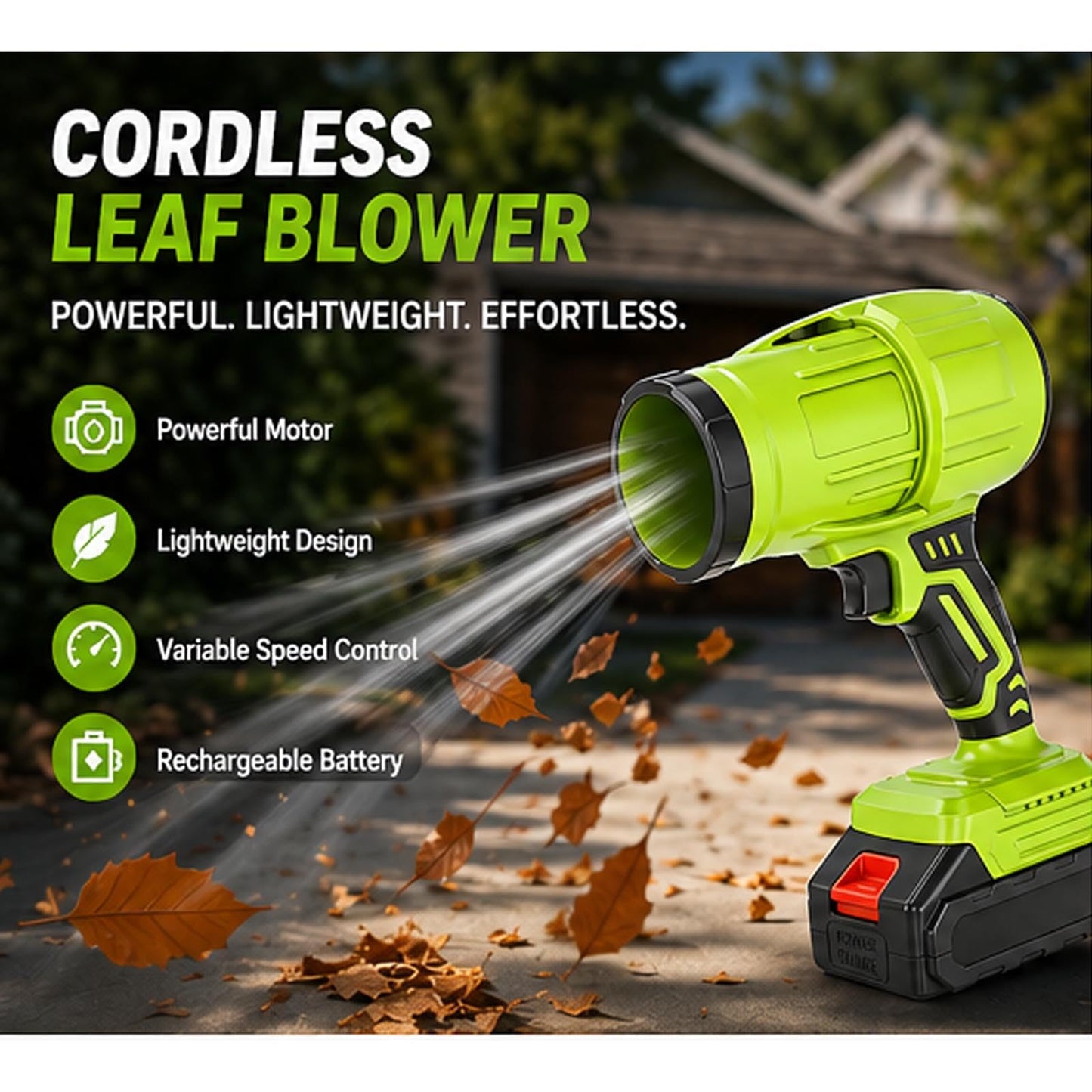 Cordless Leaf Blower with Battery and Charger, 750W Handheld Electric Blower, 130 MPH 140 CFM Lightweight Blower for Lawn Care, Patio, Yard, Car Drying, Dust, Leaves