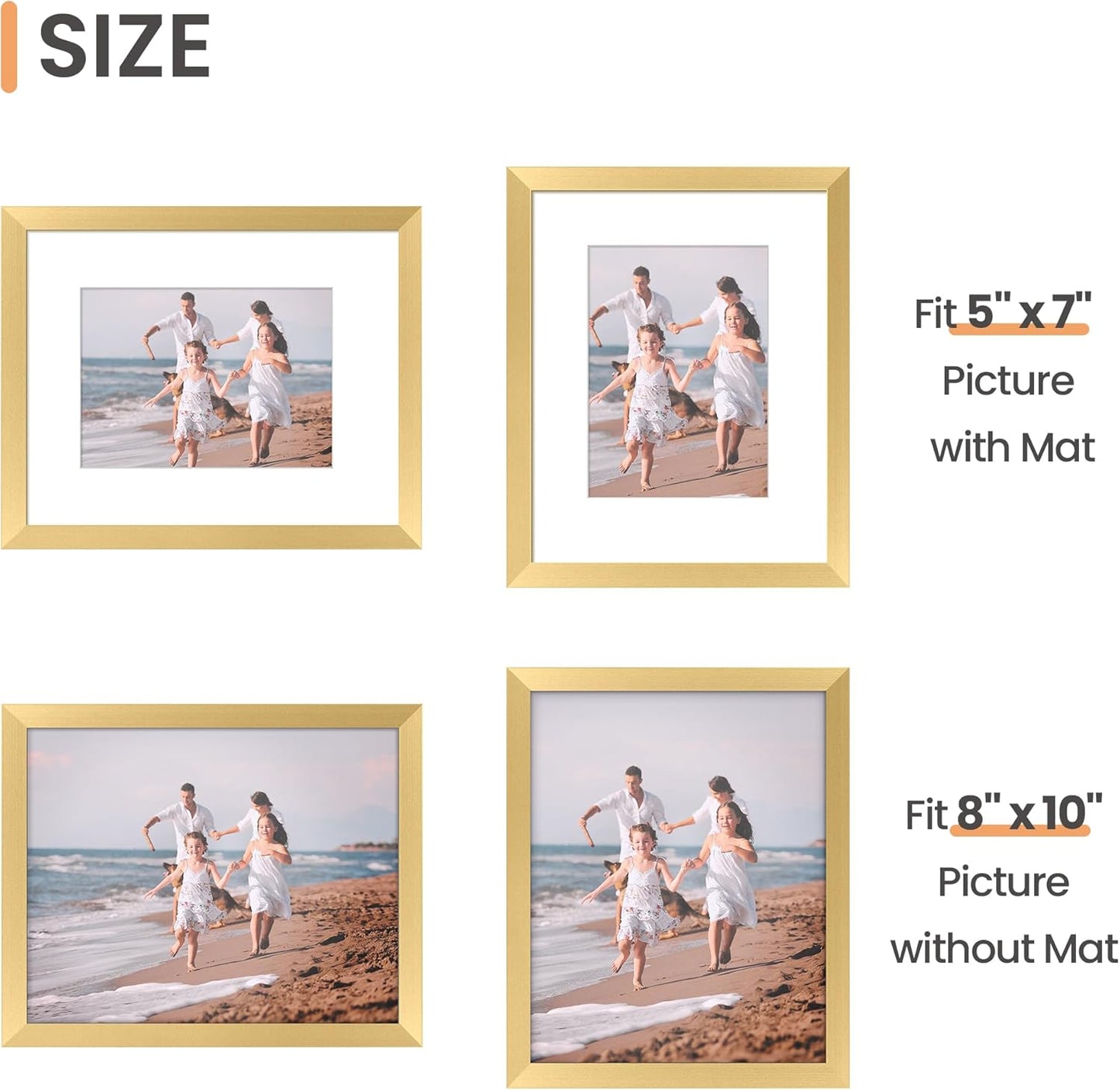 Upsimples 8x10 Picture Frame Set of 5 - Elegant Gold Frames for 5x7 or 8x10 Photos | Perfect Wall Gallery Display