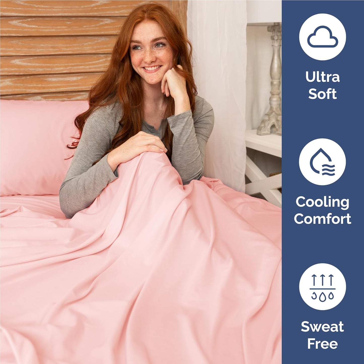 Skiennix Twin XL Sheet Set - Comfy Cooling Bed Sheets with Deep Pockets - Soft, Wrinkle-Free Baby Pink