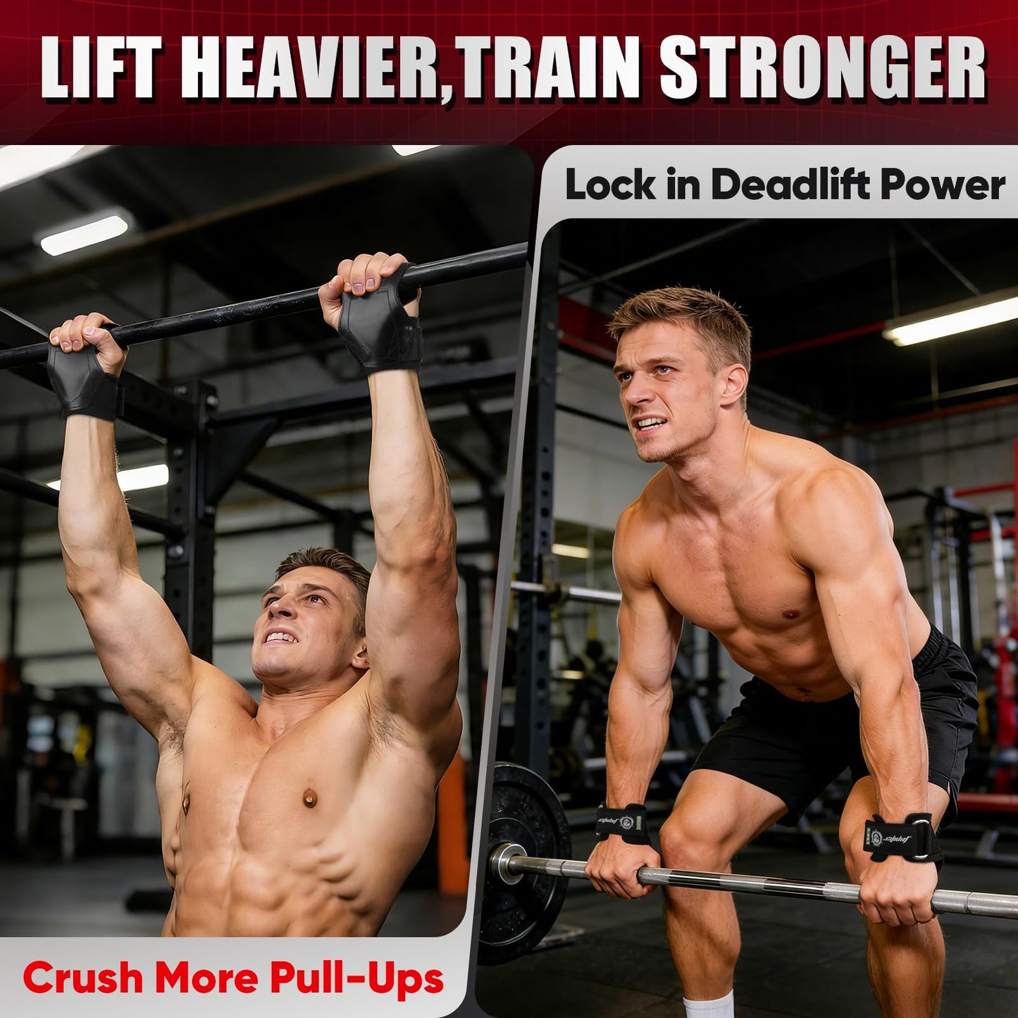 Weight Lifting Straps (Pair) JUPITER Non-Slip Wrist Support for Deadlifts & Powerlifting Black M