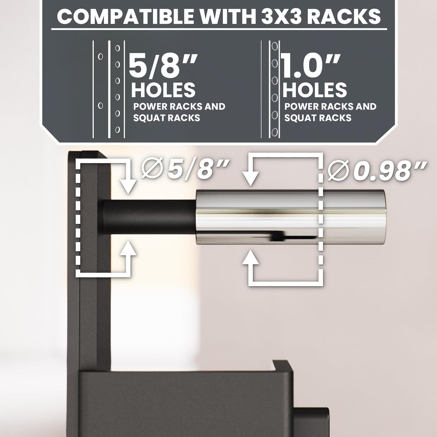 Synergee J-Hooks for Power and Squat Racks. 3x3 J-Cups Designed for 1” or 5/8 Hole. J-Hooks for Power Lifting, Squats and Presses. Sold in Pairs.