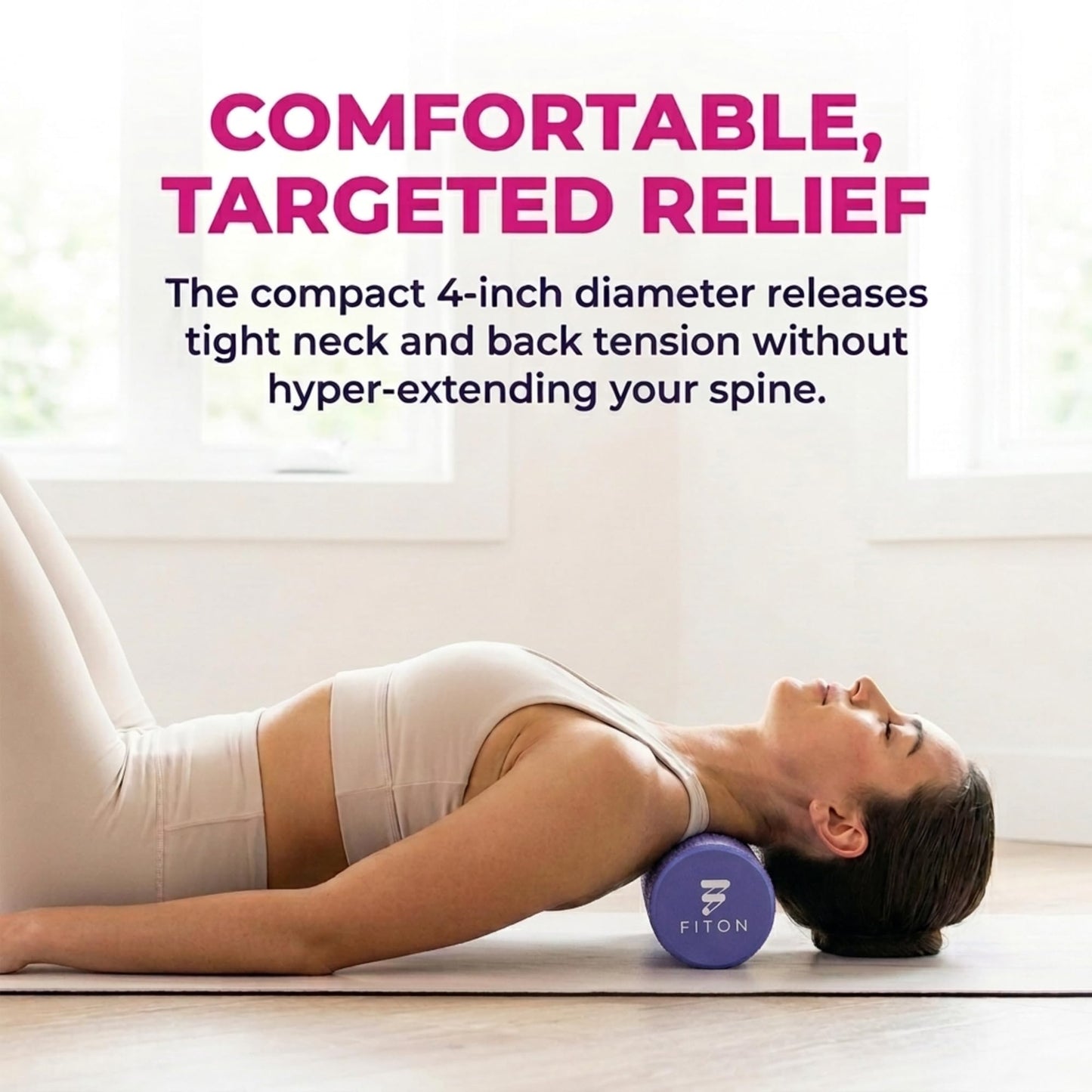 FitOn Foam Roller for Muscle Recovery - Compact and Portable, High-Density Foam Roller for Back Massage & Deep Tissue Relief and Home Exercise, Ideal for Use on Neck & Leg Soreness, 12"x4", Purple