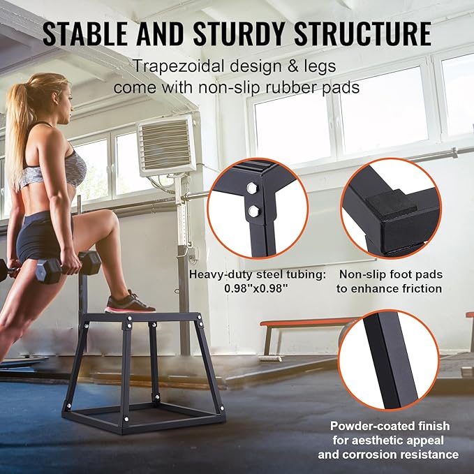 VEVOR Plyometric Jump Box, 18 Inch Plyo Box, Steel Plyometric Platform and Jumping Agility Box, Anti-Slip Fitness Exercise Step Up Box for Home Gym Training, Conditioning Strength Training