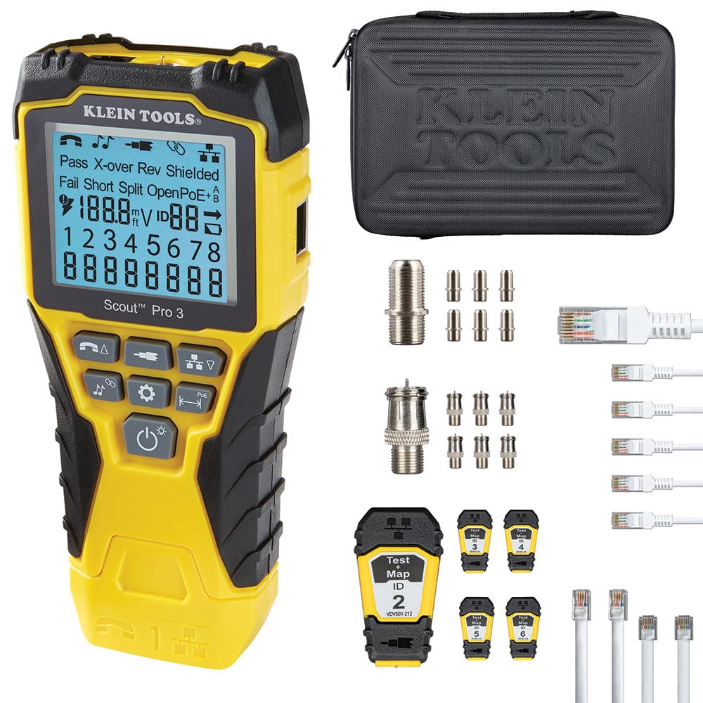 Klein Tools VDV501-853 Coaxial Cable Tester, Scout Pro 3 with Test-n-Map Remote, Includes Remotes #2 - #6, Tests Voice, Data and Video Cable
