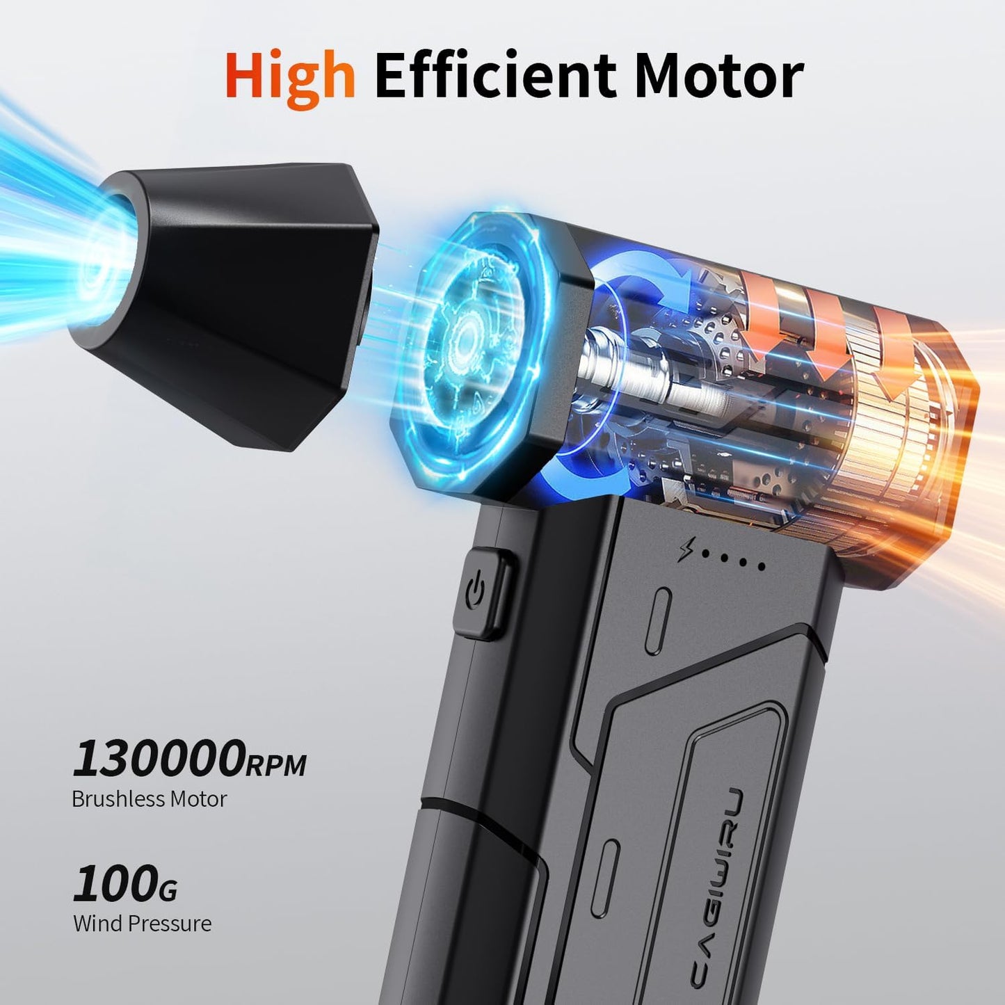 CAGIWIRU Duster,130000RPM Blower,3 Compressed Air Super Power Cordless Air Duster,Rechargeable Brushless Gear
