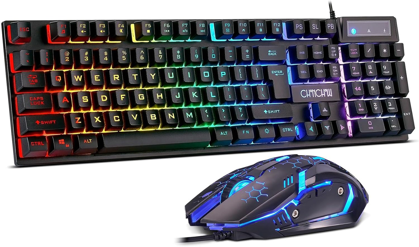 CHONCHOW 3200DPI Set PS4 Gaming Keyboard and Mouse Combo, USB Wired RGB Backlit, Mechanical Feel Anti-ghosting Keyboard