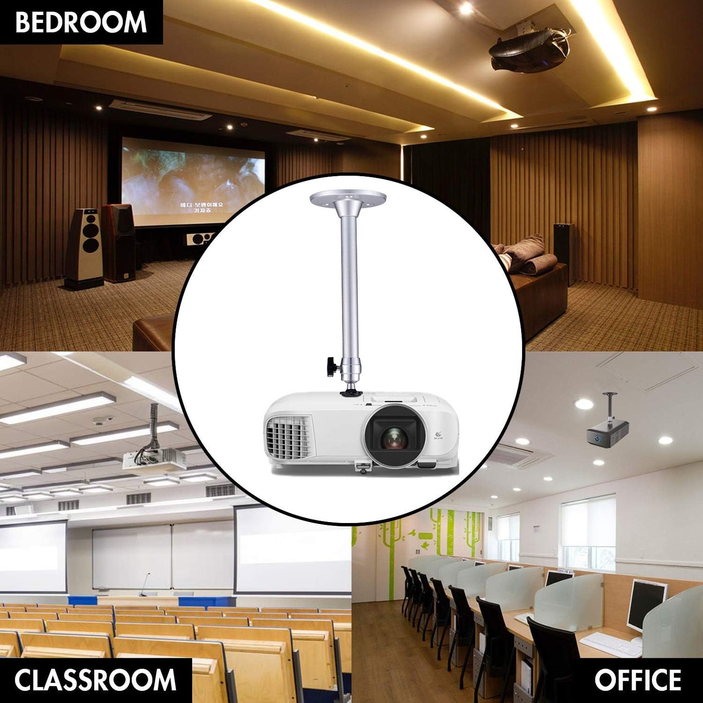 Yizerel 2 Pack Set, 360 3 Mini Ceiling Projector Mount Adjustable Drop Ceiling Wall Projector Mounts Tubes with Degrees
