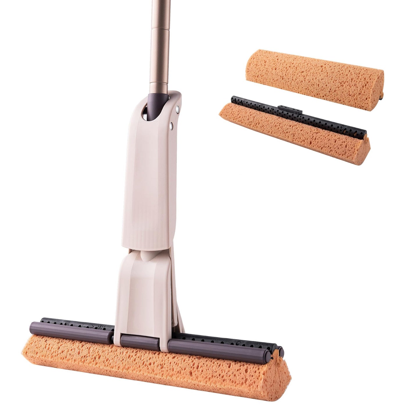 Eyliden Sponge Mop with 2 Reusable Heads | Self-Wringing Floor Mop with Absorbent Honeycomb Sponge | Kitchen Bathroom Hardwood Laminate Tile Marble Floors Cleaning for Home and Commercial Use