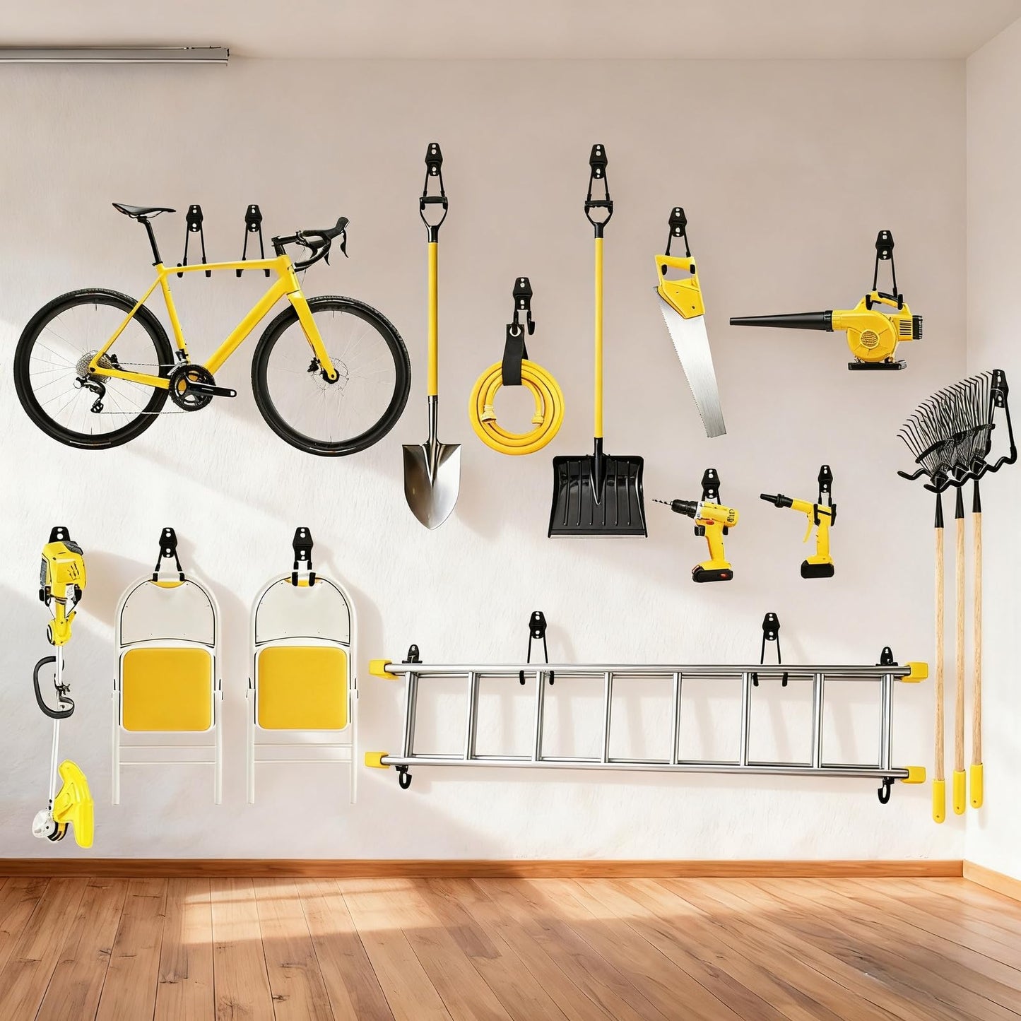 Tebgeag 4 Pack Garage Hooks Heavy Duty with Anti-Slip Coating, Steel Utility Wave Hooks for Hanging Ropes, Bikes, Garden Tools, Hoses and More (Black)