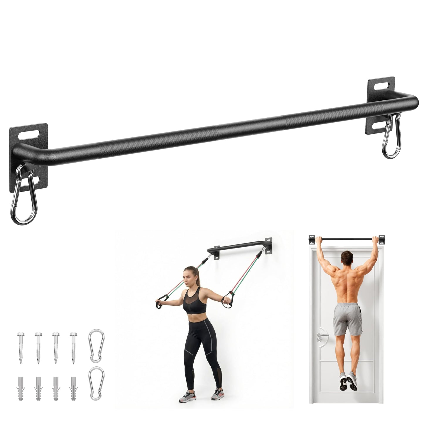 HANDBODE Pull Up Bar for Doorway and Wall Mount - Chin Up Bars for Home Gym, 36‘’ in Upper Body Workout Equipment with 500 lbs Capacity, Portable Thickened Steel Construction, Joist Mounted