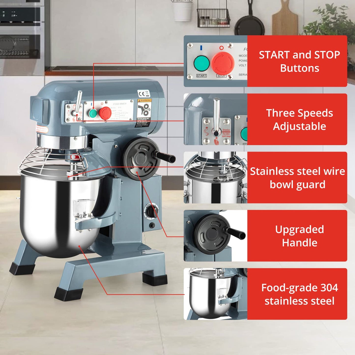 Towallmark Commercial Food Mixer 30Qt with Timing Function, 1250W 3 Speeds Adjustable, Stainless Steel Bowl Stand Mixer With Safety Guard, Premium for Schools Bakeries Restaurants Pizzerias