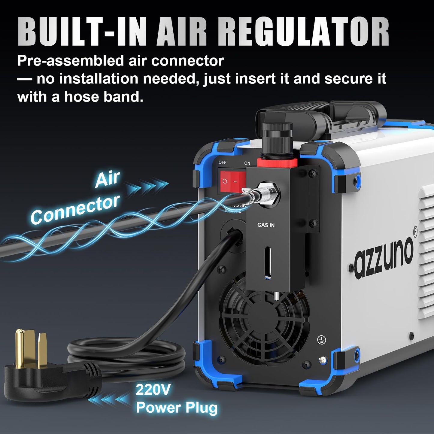 AZZUNO Plasma Cutter 65Amps, Non-Touch Pilot Arc, 110/220V Dual Voltage Large LED Display Plasma Cutting Machine, IGBT Inverter Air Sensor Technology, Max Cut 1" Plate/Mesh Cutting