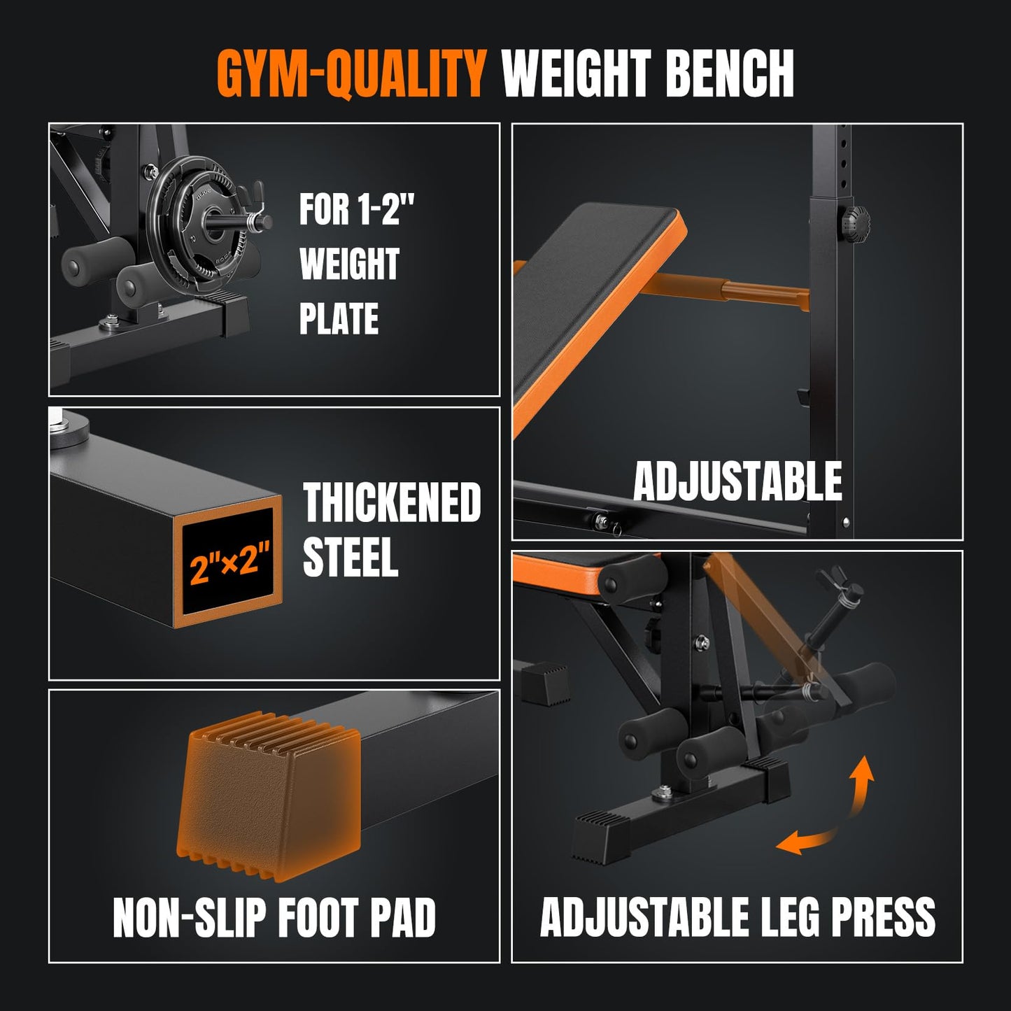 YOLEO 6 in 1 Weight Bench Set for Home Gym, Adjustable & Foldable Weight Bench, Workout Bench with Squat Rack for Bench Press Sit up Incline Flat Decline