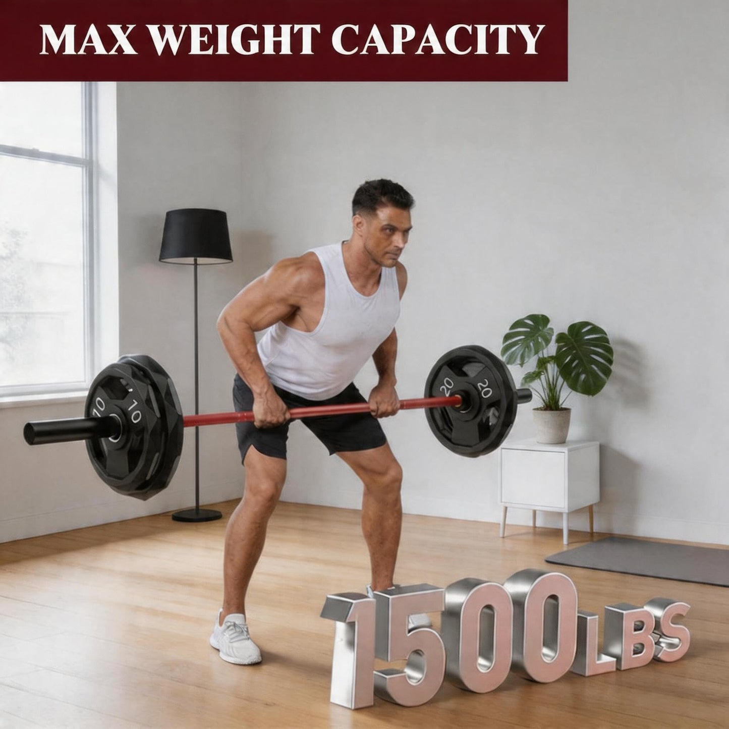 7ft Olympic Barbell 45 LB, Medium-Carbon Steel Weight Lifting Bar, 1500LB Capacity, 28mm Grip, 8 Needle Bearings, Fits 2" Plates for Powerlifting, Deadlift, Bench Press & Home Gym