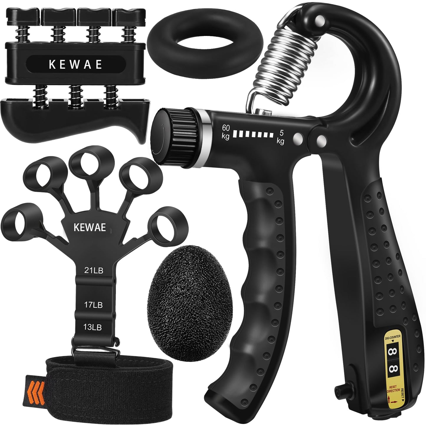 Grip Strength Trainer with Hand Grip Strengthener, Finger Exerciser, Hand Extension Exerciser and Forearm Workout Ring for Muscle Building and Injury Recovery for Athletes