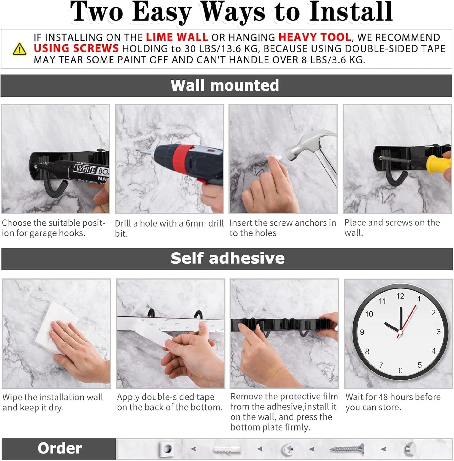 AceMining Broom Holder - 2 Pack Wall Mount Organizer with 5 Racks & 4 Heavy-Duty Hooks | Black Stainless Steel
